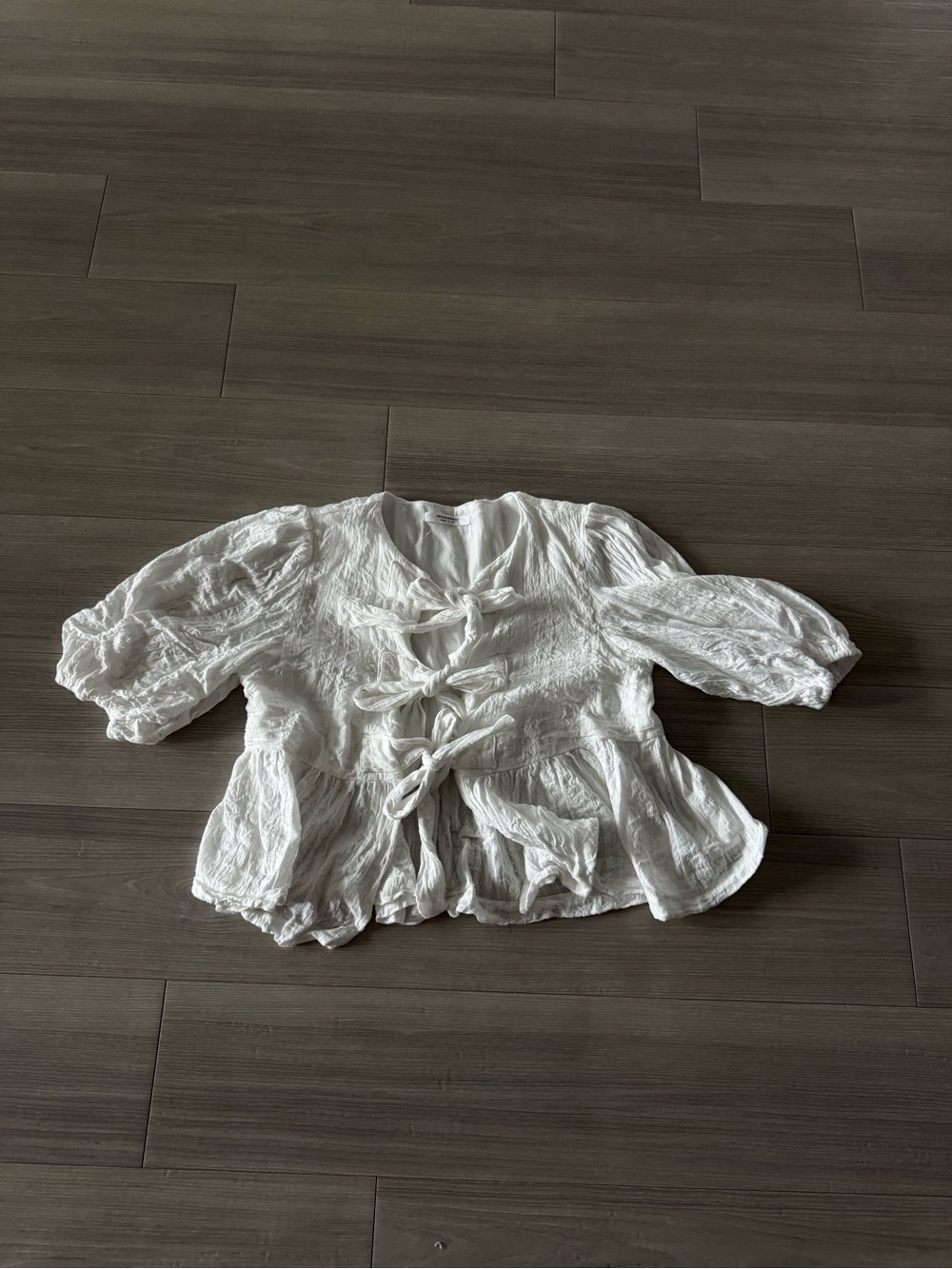 Peppermayo White Tie-Front Puff Sleeve Blouse